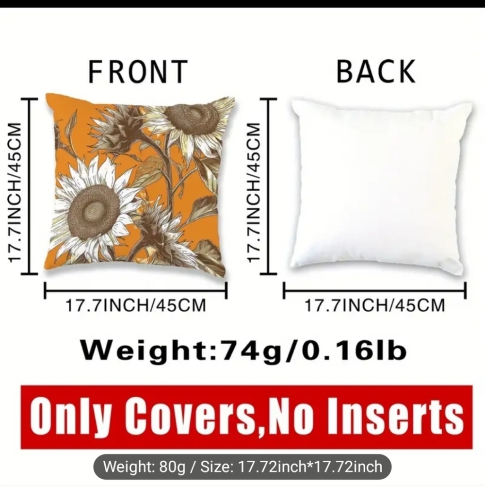 New Home Decor Orange Sun Flowers Cover Pillow - Picture 6 of 6